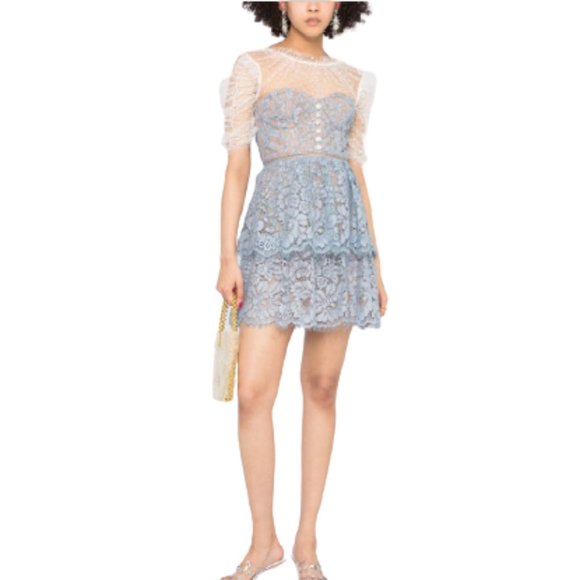 Self-Portrait Dresses & Skirts - NWT Self-Portrait Tiered Lace & Tulle Mini Dress